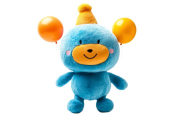 Cute blue bear with balloons for a celebration