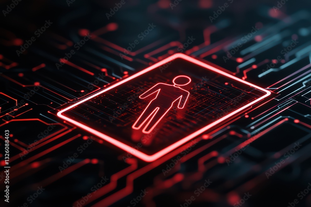 Aufkleber holographic interface concept featuring ai-driven human figure in red circuit background