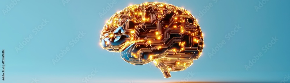 Poster futuristic concept of artificial intelligence with circuitry and solid color background