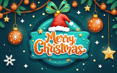 Christmas Greeting with Ornaments and Santa Hat