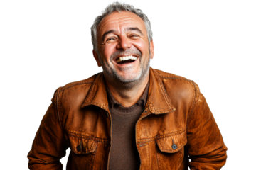 Middle aged man smiling joyfully in a casual outfit
