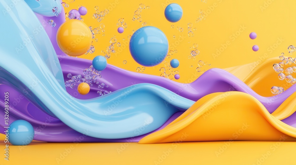 Poster a visually striking and captivating 3d digital render showcasing a dynamic composition of colorful a