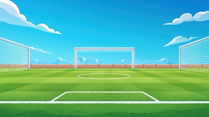 Colorful Cartoon Soccer Field Concept with Bright Sky and Fun Atmosphere for Kids