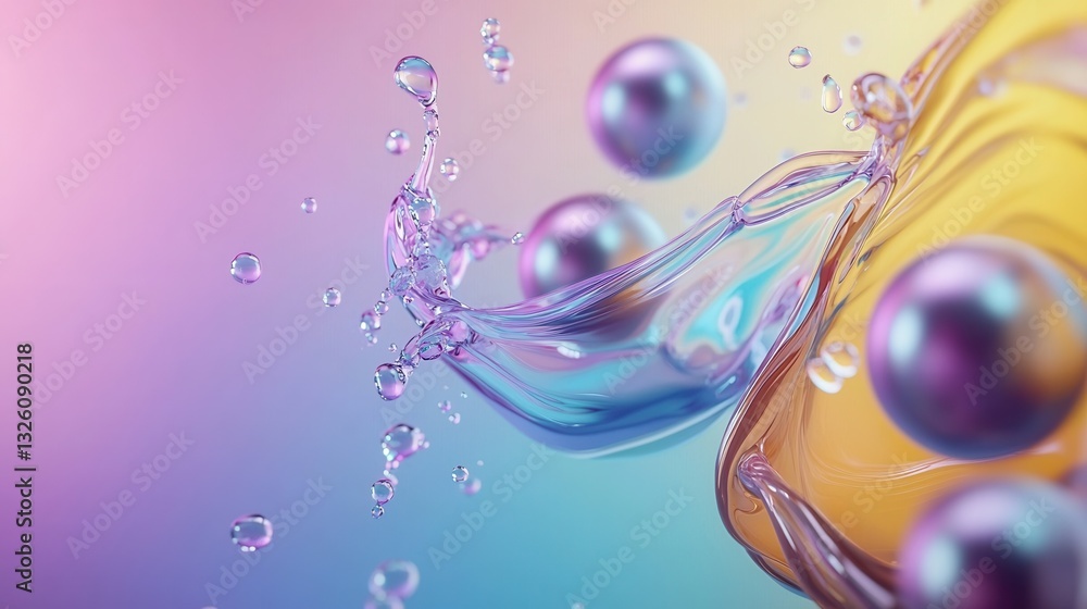Poster vibrant visually striking abstract 3d render featuring a composition of floating iridescent party ba