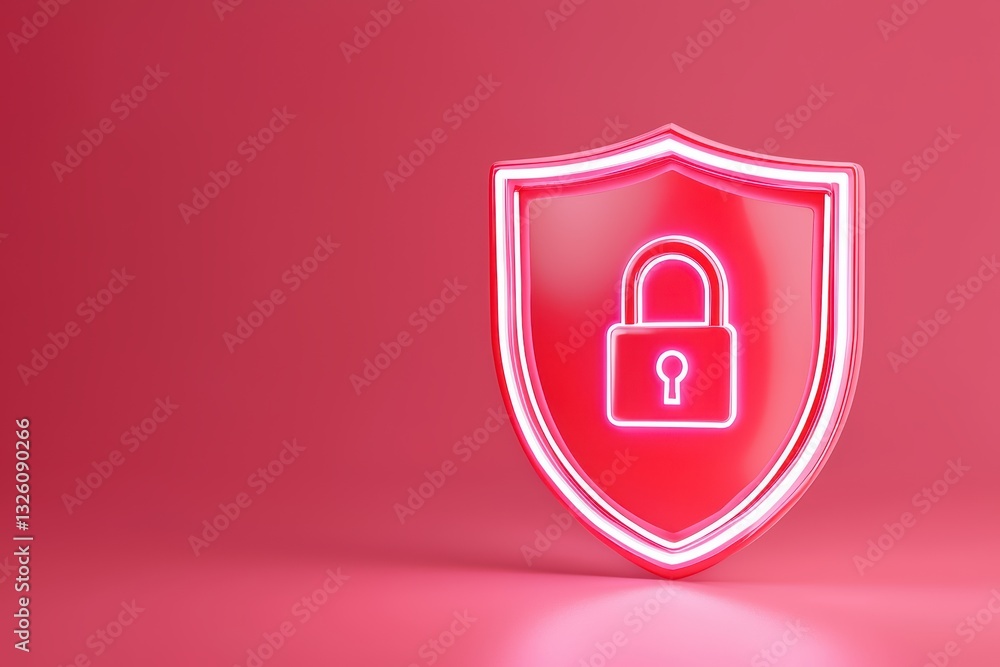 Poster 3d rendered shield with lock symbol for data protection and cybersecurity concepts