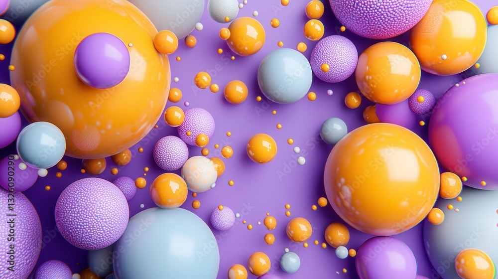 Poster a captivating abstract composition featuring a dynamic array of colorful three dimensional spheres a