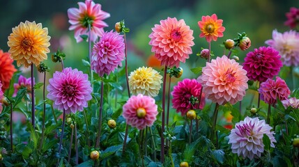 Colorful dahlia flower garden in full bloom, canby oregon landscape