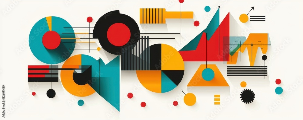 Poster a vibrant abstract composition featuring geometric shapes and bold colors, creating a modern artisti