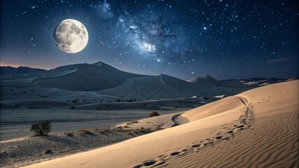 Nighttime Desert Landscape Under Moonlit Sky