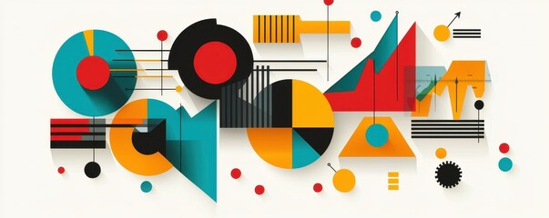 Obraz premium A vibrant abstract composition featuring geometric shapes and bold colors, creating a modern artistic vibe.