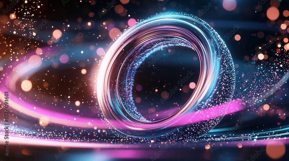 Poster captivating abstract digital art featuring a dynamic display of vibrant luminous neon wave lines tha