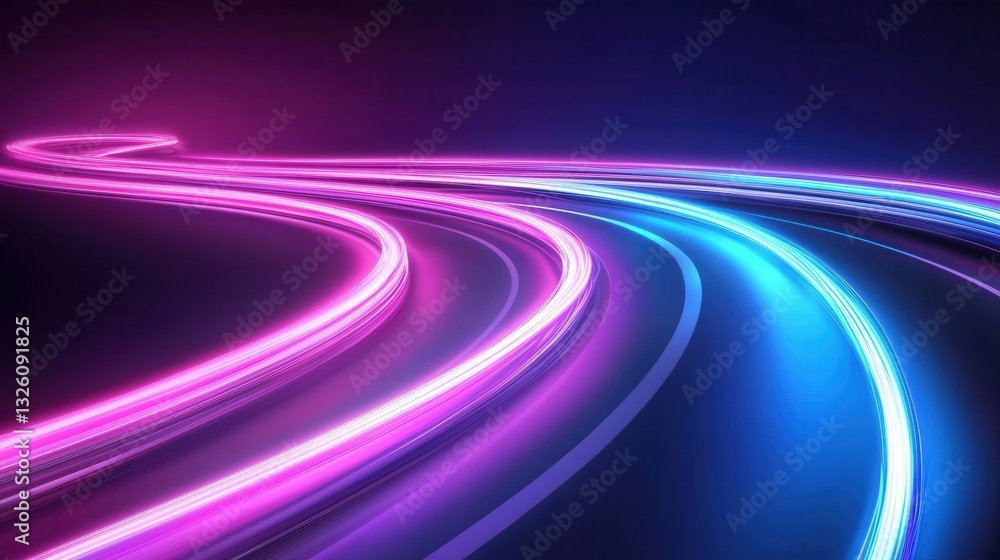 Poster abstract digital data flow concept visualized with vibrant neon like lights and dynamic curves creat