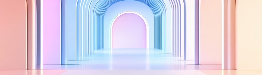 Fototapeta premium Futuristic Workspace Concept with Pastel Colors and 3D Arches for Creative Environment Exploration
