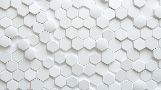 Abstract white honeycomb pattern background, modern 3D geometric hexagon tiles, design for technology, science, and architectural concepts.