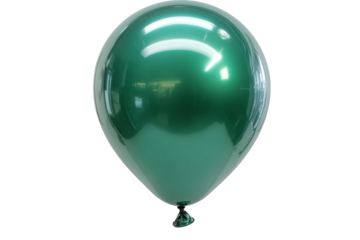A large green balloon with a glossy surface reflects light