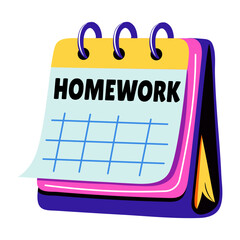 A flat sticker of a calendar depicting homework schedule 
