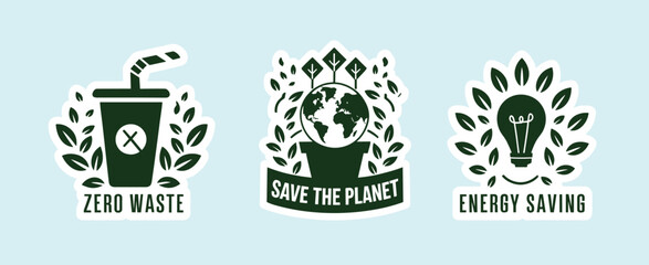 Fototapeta premium Eco-friendly and sustainability stickers for environmental conservation