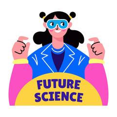A flat style sticker of a future scientist character 