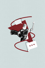 Exclusive image vertical photo collage of serious old man greek caesar notification bubble icon...