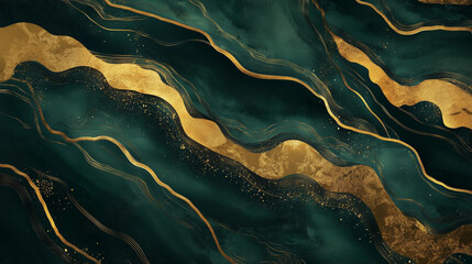 Luxury Gold Background vector. Abstract art wallpaper design with golden line art and dark green texture. Cover design with space for content and logo. Vector illustration.