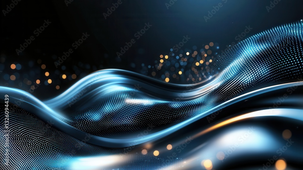 Poster futuristic abstract of dynamic glowing waves symbolizing the flow of digital information and data