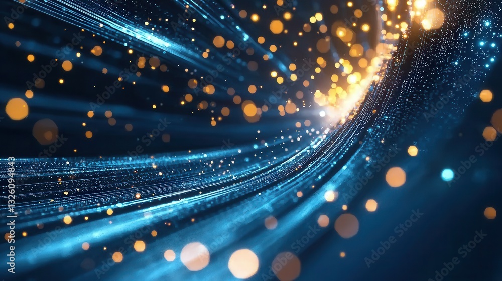 Poster mesmerizing display of luminous particles surging through a vast digital hyperspace bathed in vibran