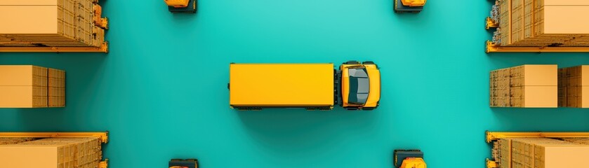 Aerial View of Automated Industrial IoT Setup with Yellow Truck and Cargo Containers