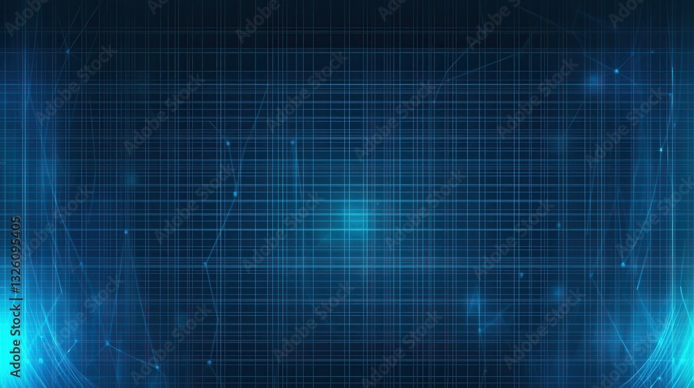 Poster a vibrant futuristic digital grid network with interconnected lines dots and patterns in shades of b