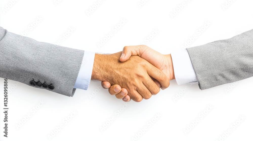 Poster Hands Shaking in Agreement on a White Background Representing Unity and Collaboration Concepts