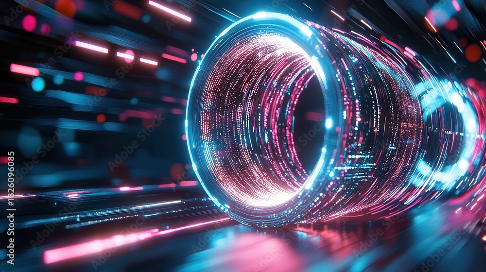Poster a futuristic and dynamic digital abstract with a vibrant array of pulsing high speed moving lights a