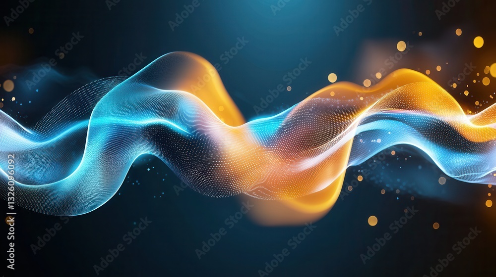 Poster captivating digital abstract with fluid undulating waves of vibrant luminous colors and dynamic shim