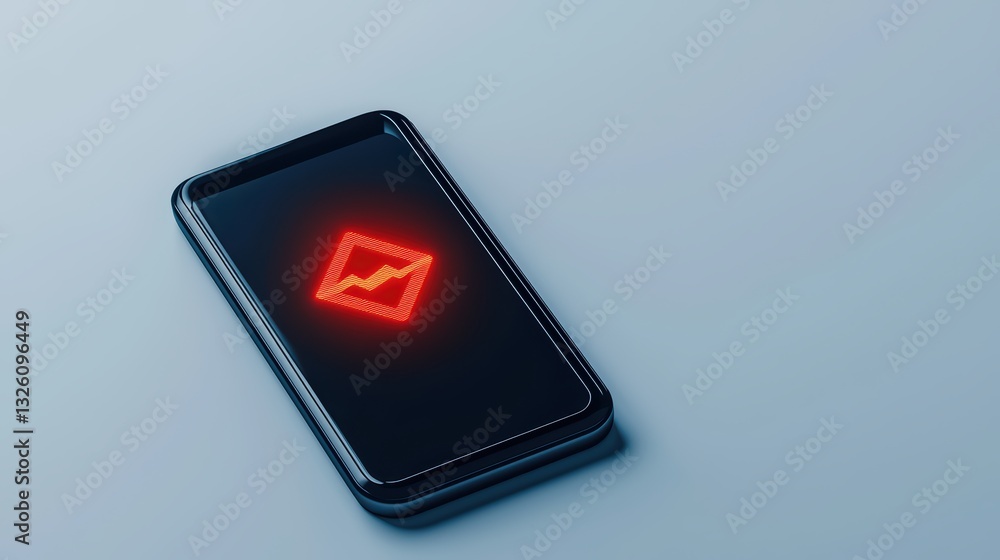Poster isolated smartphone displaying red security alert icon on white background with minimal design