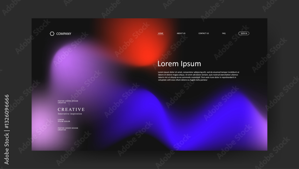 Poster abstract wave futuristic design of landing page. retro gradient fluid website design