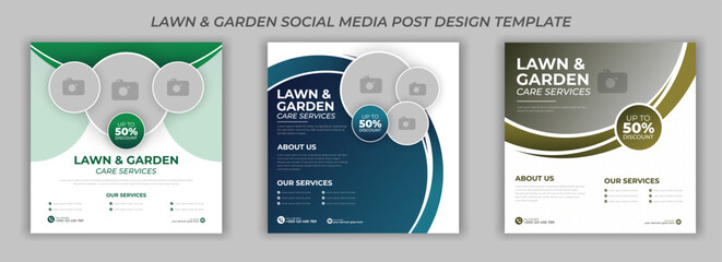 Lawn and Garden Social Media Design Template for Landscaping Lawn Care and Gardening Services Ideal for Digital Marketing and Business Promotion Fully Editable Vector EPS Format for Online Advertising