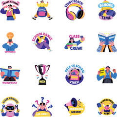 Fototapeta premium Set of Flat Style School Education Stickers