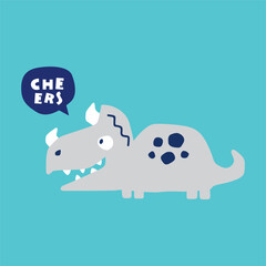 Dino triceratops chers doodle cartoon hand drawn illustration vector
