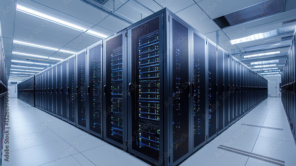 Aufkleber high-tech data center with rows of advanced server cabinets