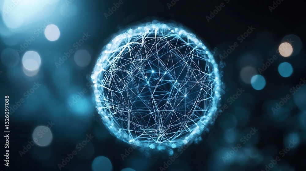 Fototapete a digital rendering of a glowing abstract sphere composed of a complex network of interconnected lin