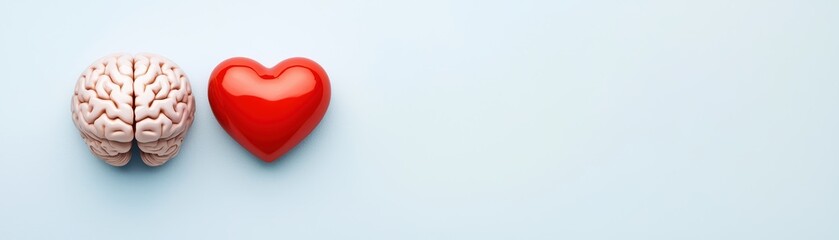 Conceptual Design Merging Brain and Heart Symbolizing Mental Health Awareness on Soft Background