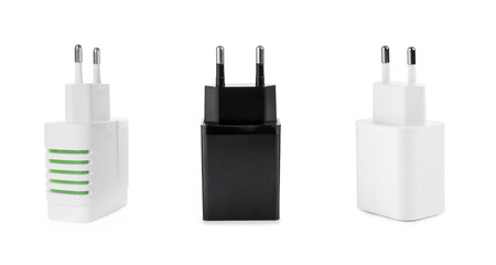 Power adapters (charger) isolated on white, set
