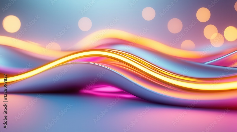 Poster mesmerizing abstract artwork featuring dynamic luminous neon wave lines in a captivating gradient of