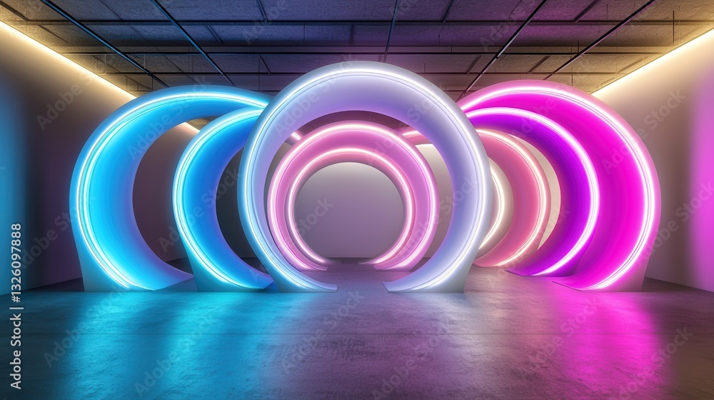 Poster vibrant and mesmerizing neon light trails creating a dynamic futuristic atmosphere in an abstract tu