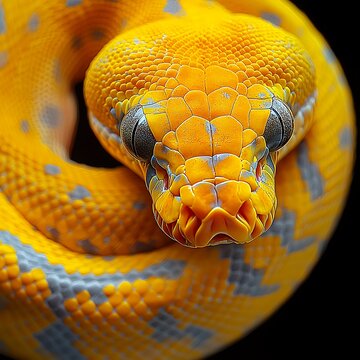 Yellow Python Closeup for Dark Background.