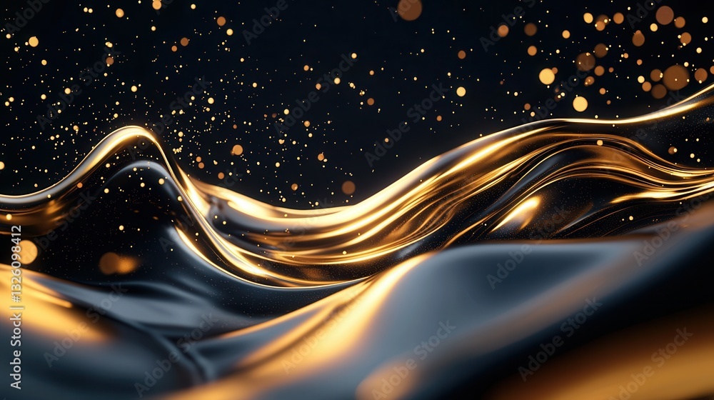 Poster a mesmerizing and dynamic abstract composition featuring shimmering golden waves luminous particles 