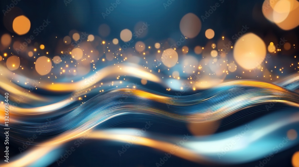 Poster a stunning futuristic abstract background with dynamic glowing gold waves and swirling patterns crea