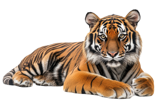 Striped tiger resting on a transparent background