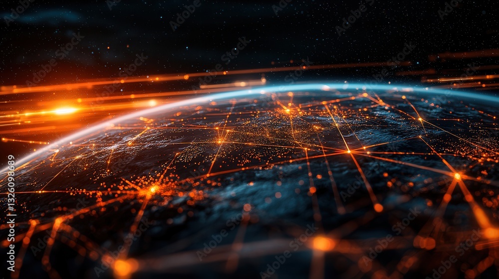 Poster a futuristic visualization of vast amounts of data flowing across the earth s interconnected digital