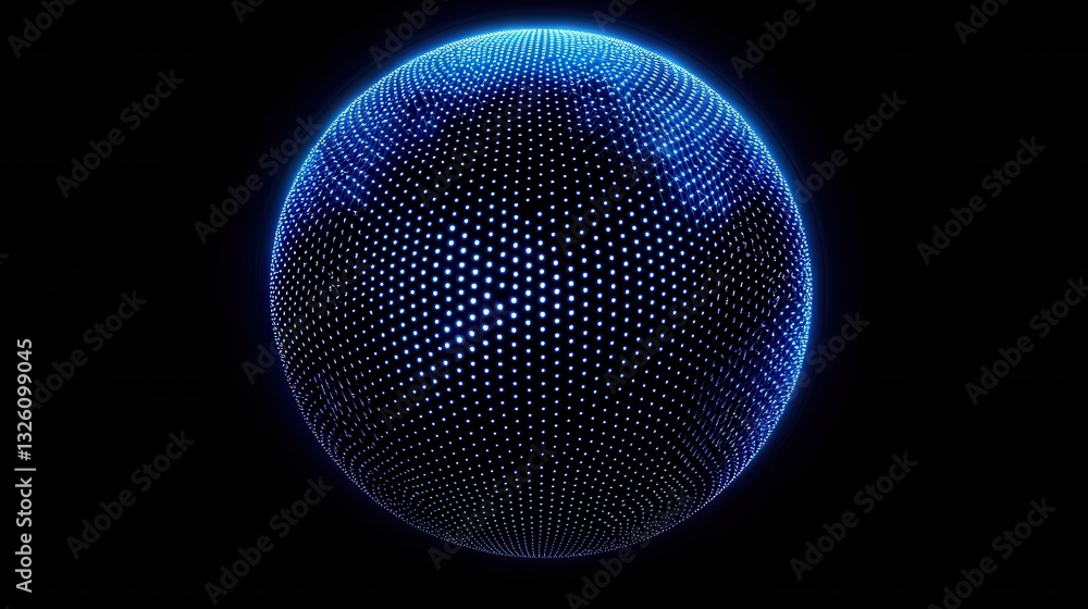 Poster a futuristic glowing blue sphere composed of a vast network of interconnected points creating a comp