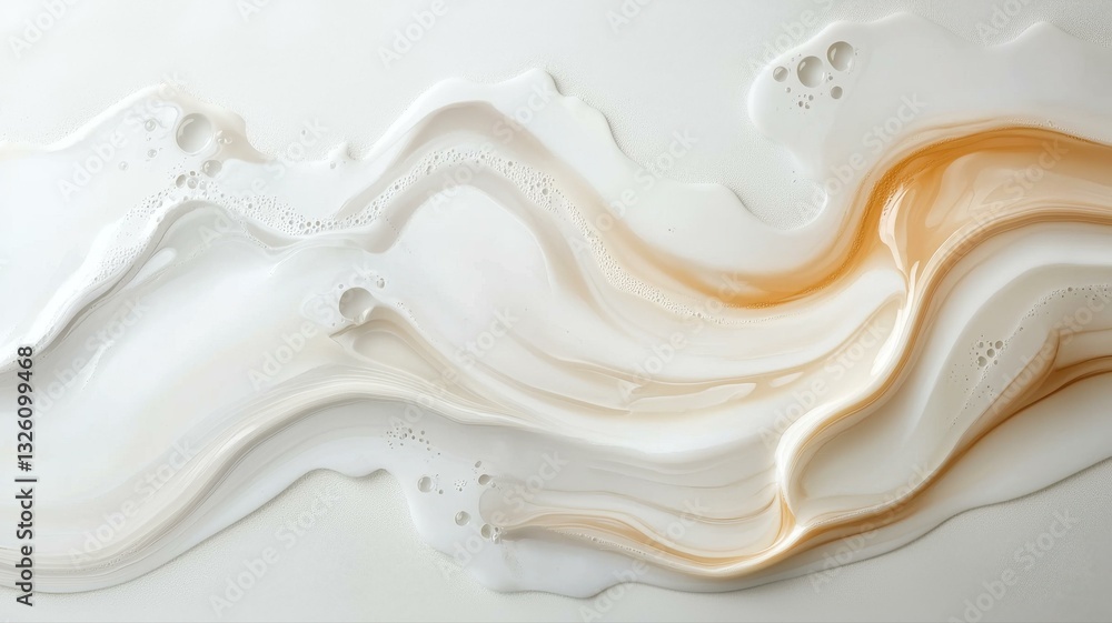 Poster abstract flowing shapes in cream and beige, creating a serene and organic visual effect on a light b