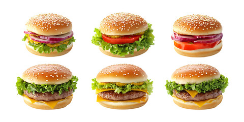 Pack Burger Set Against Transparent Background for Fast Food Branding, Restaurant Promotion, or Culinary Illustration Projects